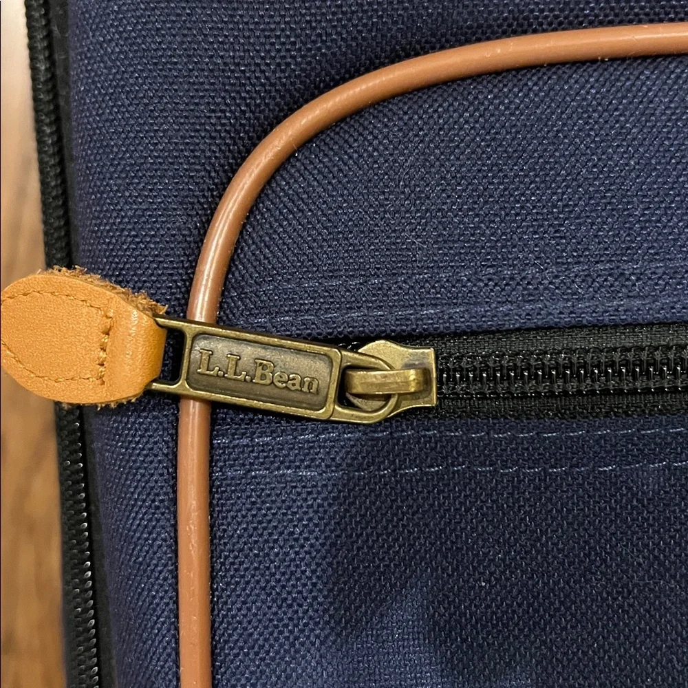 Vintage L.L. Bean Roller Bag Carry-on Navy Leather Trim 20x13x8.5”